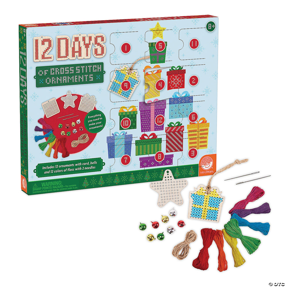 12 Days of Cross Stitch Wooden Ornaments Mindware