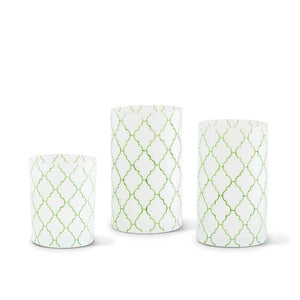 Frosted Glass Candleholder/Vase with Green Lattice Pattern - Medium *Pick up only*