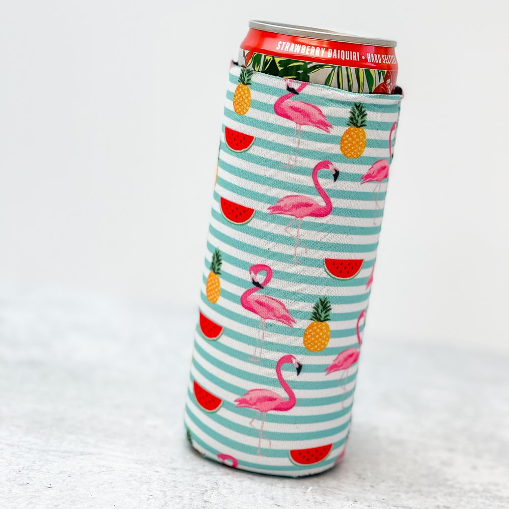Insulated Skinny Can Cooler Fruit Flamingo