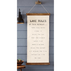 Mud Pie Lake Rules Hanging Canvas 41280015 *PICK UP ONLY*