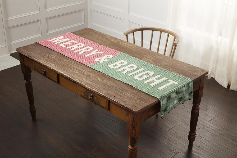 Mud Pie Red and Green Color Block Christmas Table Runner 43900085