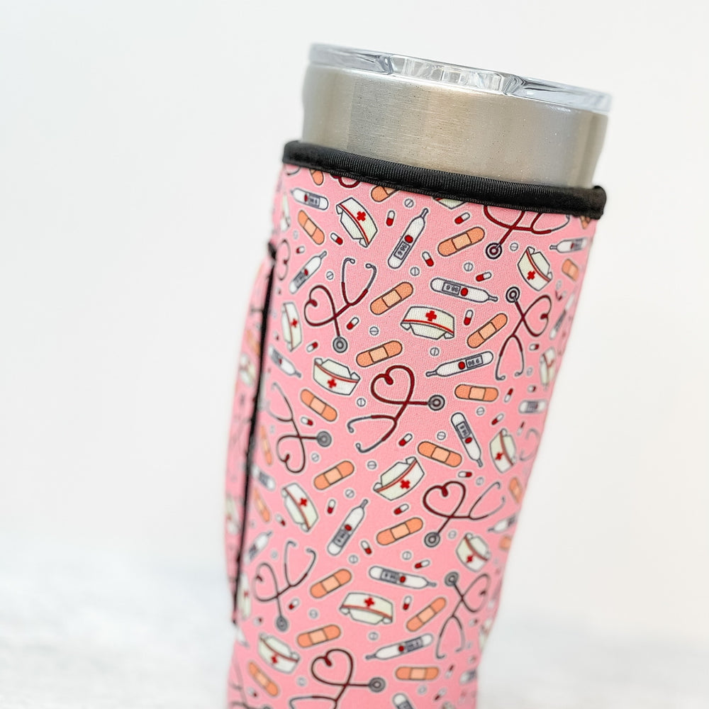 
            
                Load image into Gallery viewer, Insulated Cold Cup Sleeve with Handle Healthcare Pink
            
        
