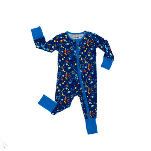 
            
                Load image into Gallery viewer, LittleSleepies Blue Paint Party Bamboo Viscose Zippy Preemie Pajamas
            
        