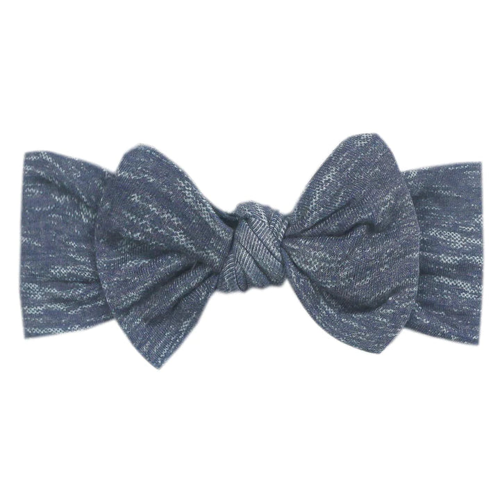 
            
                Load image into Gallery viewer, Copper Pearl Denim Knit Headband Bow
            
        