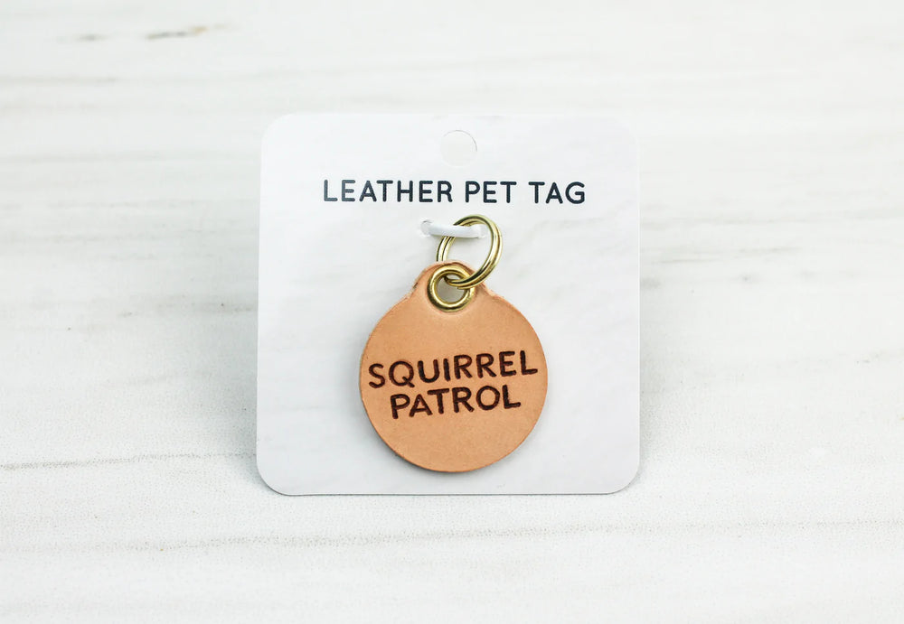 Squirrel Patrol Leather Pet Tag