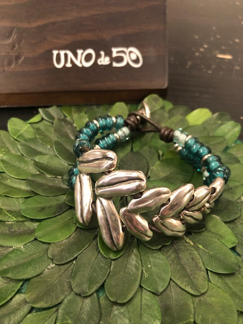 Uno de 50 Harvest Leather and Silver Bracelet