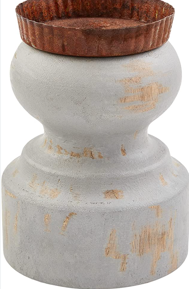 Mud Pie Light Gray Wooden Chunky Candlestick 40960038M