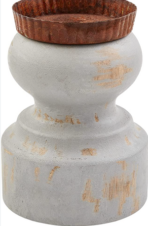 Mud Pie Light Gray Wooden Chunky Candlestick 40960038M