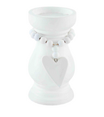 Mud Pie Small White Paulownia Candlestick with Heart