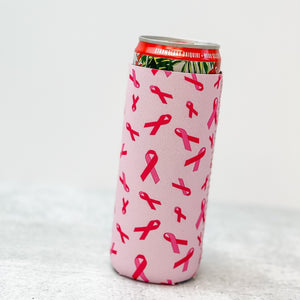 Insulated Skinny Can Cooler Pink Ribbon