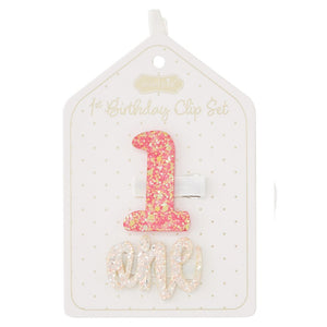Mudpie 1st Birthday Clip Set - Dark Pink